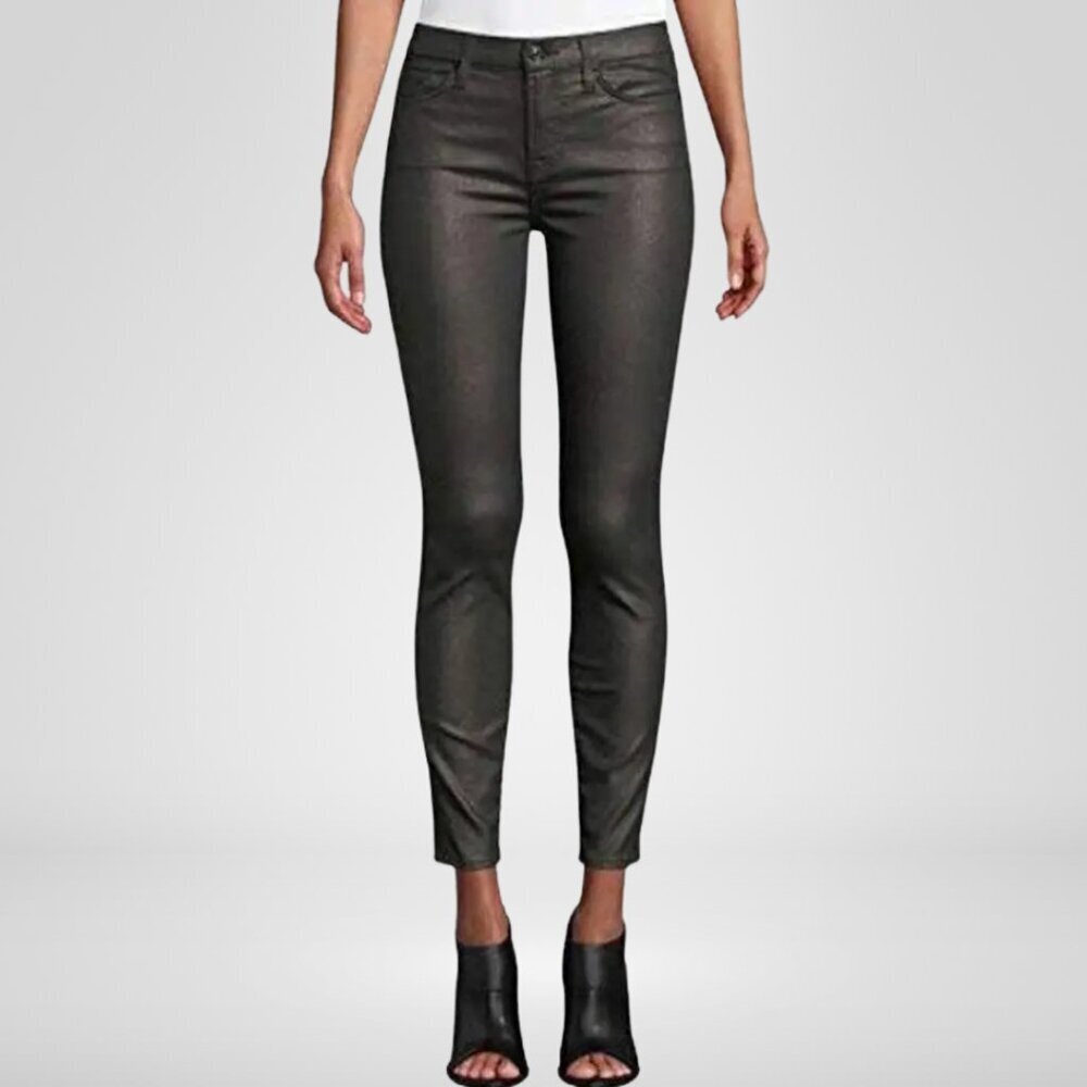 7 For All Mankind Metallic Twill Ankle Skinny Jeans Gunmetal Size 29